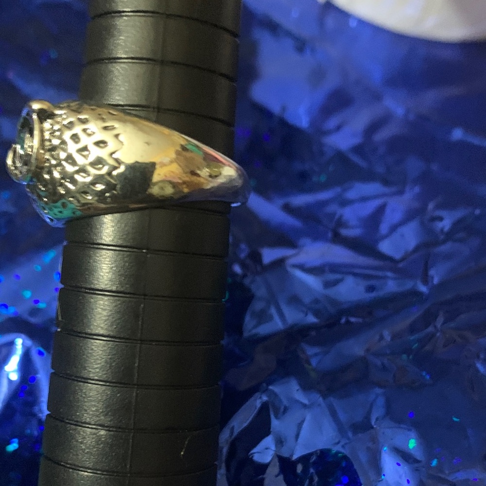 Adjustable Silver Owl Ring With Blue Accents - image 5